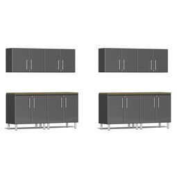 Ulti-MATE Garage 2.0 Series Grey Metallic 10-Piece Dual Workstation Set with Bamboo Worktop