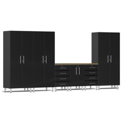 Ulti-MATE Garage 2.0 Series Black Metallic 7 Piece Kit with Bamboo Top