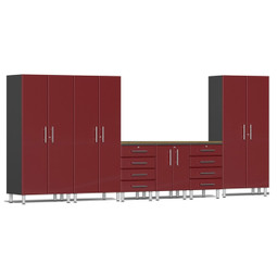 Ulti-MATE Garage 2.0 Series Red Metallic 7 Piece Kit with Bamboo Top
