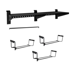 Proslat Stealth 48 in. Heavy Duty Metal Shelf with Tool Holders & Clothing Rod