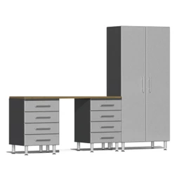 Ulti-MATE Garage 2.0 Series Silver Metallic 4 Piece Kit with Bamboo Worktop