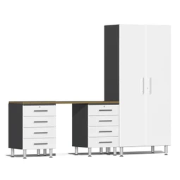 Ulti-MATE Garage 2.0 Series White Metallic 4 Piece Kit with Bamboo Worktop