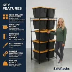 SafeRacks 12 Gallon Storage Bin Rack - Silver