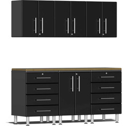 Ulti-MATE Garage 2.0 Series Black Metallic 7-Piece Kit with Bamboo Worktop