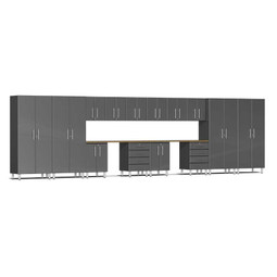Ulti-MATE Garage 2.0 Series Grey Metallic 16-Piece Kit with Bamboo Worktop