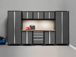 NewAge Bold 3.0 Grey 9 Piece Set with Bamboo Worktop & LED Lights