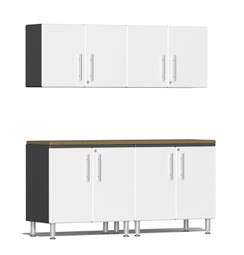 Ulti-MATE Garage 2.0 Series White Metallic 5-Piece Workstation Kit with Bamboo Worktop