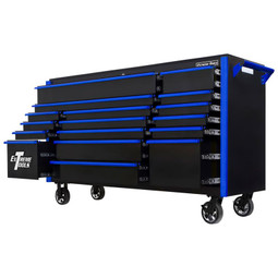 Extreme Tools 72" DX Series 17-Drawer Roller Cabinet - Black w/Blue Drawer Pulls Extreme Tools 72" DX Series 17-Drawer Roller Cabinet - Black w/Blue Drawer Pulls
