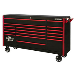 Extreme Tools 72" DX Series 17-Drawer Roller Cabinet - Black w/Red Drawer Pulls