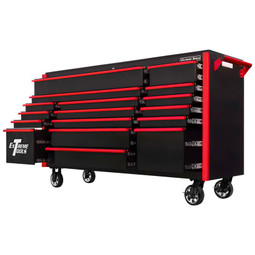 Extreme Tools 72" DX Series 17-Drawer Roller Cabinet - Black w/Red Drawer Pulls
