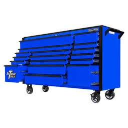 Extreme Tools 72" DX Series 17-Drawer Roller Cabinet - Blue w/Black Drawer Pulls Extreme Tools 72" DX Series 17-Drawer Roller Cabinet - Blue w/Black Drawer Pulls