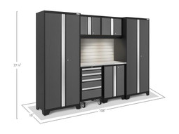 NewAge Bold 3.0 Grey 7 Piece Set w/Stainless Steel Worktop, LED Lights & Backsplash