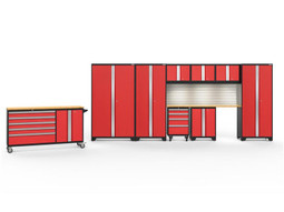 NewAge Bold 3.0 Red 10 PC Set w/Bamboo Worktops, LED Lights & Backsplash