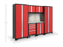 NewAge Bold 3.0 Red 7 Piece Set w/Stainless Steel Worktop, LED Lights & Backsplash