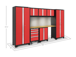 NewAge Bold 3.0 Red 8 Piece Set w/Bamboo Worktop,  LED Lights & Backsplash