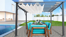 Paragon Outdoor Florence 11x11 Aluminum Pergola with Grey Frame/Off White Color Convertible Canopy Paragon Outdoor Florence 11x11 Aluminum Pergola with Grey Frame/Off White Color Convertible Canopy