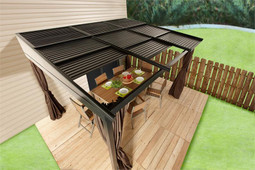 Sojag Francfort 10x12 Wall-Mounted Gazebo with Retractable Roof, Mosquito Netting, Privacy Curtains