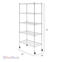 SafeRacks 72"H x 36"W x 18"D 5-Tier NSF Wire Shelving SafeRacks 72"H x 36"W x 18"D 5-Tier NSF Wire Shelving