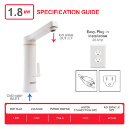 Atmor 1.8kW 2-in-1 Electric Tankless Water Heater / Faucet Atmor 1.8kW 2-in-1 Electric Tankless Water Heater / Faucet