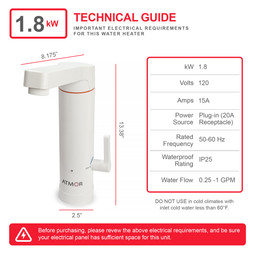 Atmor 1.8kW 2-in-1 Electric Tankless Water Heater / Faucet Atmor 1.8kW 2-in-1 Electric Tankless Water Heater / Faucet