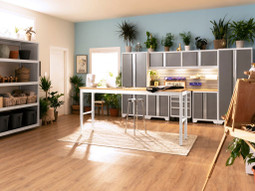 NewAge Pro Series 72" Adjustable Height Bamboo Workbench - White NewAge Pro Series 72" Adjustable Height Bamboo Workbench - White