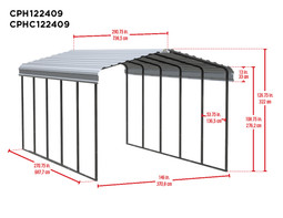 Arrow Steel Carport 12 x 24 x 9 ft. Galvanized Eggshell
