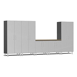 Ulti-MATE Garage 2.0 Series Silver Metallic 6-Piece Combo with Bamboo Worktop