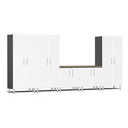 Ulti-MATE Garage 2.0 Series White Metallic 6-Piece Combo with Bamboo Worktop