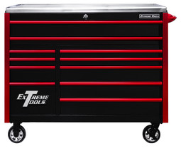 Extreme Tools EXQ Series 55" 11-Drawer Professional Roller Cabinet w/ Stainless Steel Top - Black w/Red Drawer Pulls Extreme Tools EXQ Series 55" 11-Drawer Professional Roller Cabinet w/ Stainless Steel Top - Black w/Red Drawer Pulls