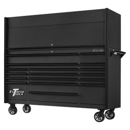 Extreme Tools 72" DX Series 17-Drawer 21" Deep Roller Cabinet w/Hutch - Matte Black w/Black Drawer Pulls Extreme Tools 72" DX Series 17-Drawer 21" Deep Roller Cabinet w/Hutch - Matte Black w/Black Drawer Pulls