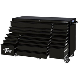 Extreme Tools 72" RX Series 19-Drawer 30" Deep Roller Cabinet - Matte Black w/Black Drawer Pulls