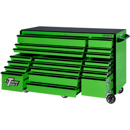 Extreme Tools 72" RX Series 19-Drawer 25" Deep Roller Cabinet, 150 lb Slides - Green w/Black Handles