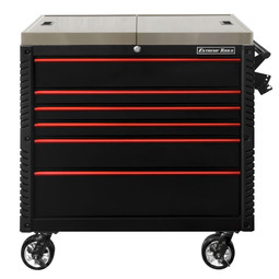 Extreme Tools EX Series 41" 6-Drawer Deluxe Slider Top Tool Cart - Black w/Red Drawer Pulls Extreme Tools EX Series 41" 6-Drawer Deluxe Slider Top Tool Cart - Black w/Red Drawer Pulls