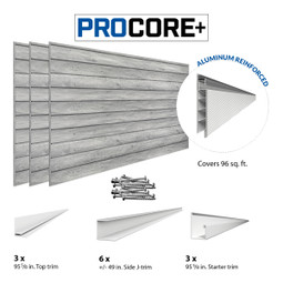 Proslat 8 ft. x 4 ft. PROCORE+ PVC Slatwall (3 Pack) 96 sq ft - Gray Wood Proslat 8 ft. x 4 ft. PROCORE+ PVC Slatwall (3 Pack) 96 sq ft - Gray Wood