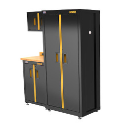 DEWALT 63 in. Wide, 4 Piece Welded Storage Suite with 2-Door Base Cabinet and Wood Top