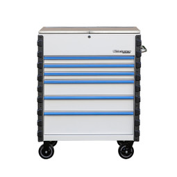 Montezuma Pro Series 36" Mechanics Cart - Gloss White w/Blue trim Montezuma Pro Series 36" Mechanics Cart - Gloss White w/Blue trim