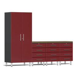 Ulti-MATE Garage 2.0 Series Red Metallic 5 Piece Kit with Bamboo Worktop