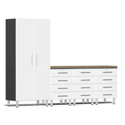 Ulti-MATE Garage 2.0 Series White Metallic 5 Piece Kit with Bamboo Worktop Ulti-MATE Garage 2.0 Series White Metallic 5 Piece Kit with Bamboo Worktop