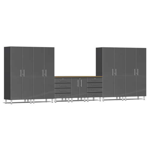 Ulti-MATE Garage 2.0 Series Grey Metallic 8 Piece Kit with Bamboo Top