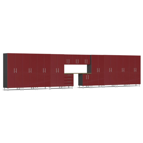 Ulti-MATE Garage 2.0 Series Red Metallic 14-Piece Kit with Bamboo Worktop