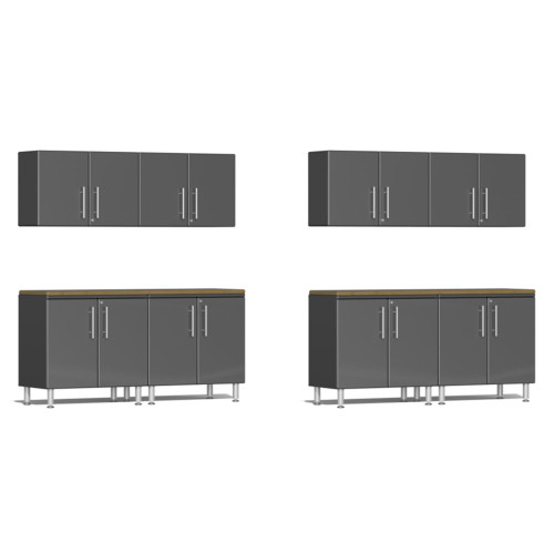 Ulti-MATE Garage 2.0 Series Grey Metallic 10-Piece Dual Workstation Set with Bamboo Worktop