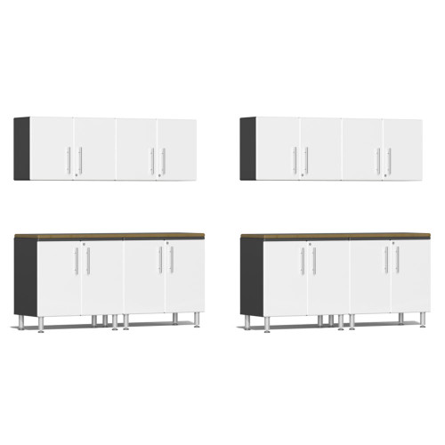 Ulti-MATE Garage 2.0 Series White Metallic 10-Piece Dual Workstation Set with Bamboo Worktop