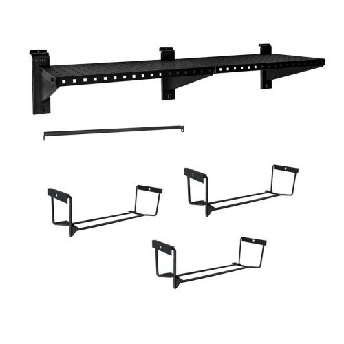Proslat Stealth 48 in. Heavy Duty Metal Shelf with Tool Holders & Clothing Rod