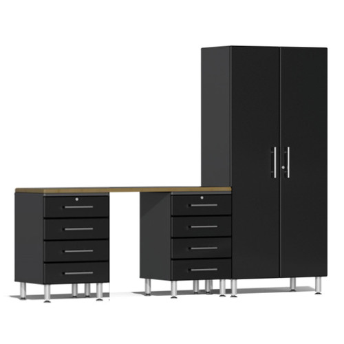 Ulti-MATE Garage 2.0 Series Black Metallic 4 Piece Kit with Bamboo Worktop