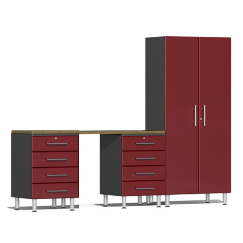 Ulti-MATE Garage 2.0 Series Red Metallic 4 Piece Kit with Bamboo Worktop