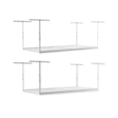 SafeRacks 4' x 8' Overhead Garage Storage Rack 24" - 45" Drop - White (2-Pack)