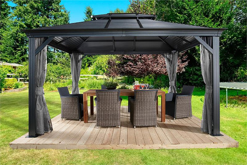 Sojag Mykonos II 12x16 Double Roof Hardtop Gazebo with Mosquito Netting