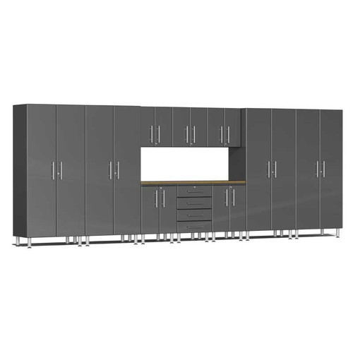 Ulti-MATE Garage 2.0 Series Grey Metallic 11-Piece Kit with Bamboo Worktop
