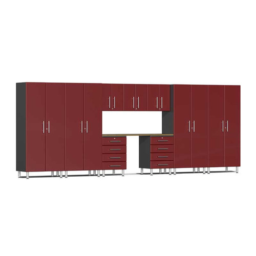 Ulti-MATE Garage 2.0 Series Red Metallic 10-Piece Kit with Bamboo Worktop
