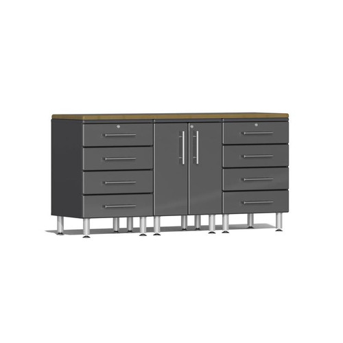 Ulti-MATE Garage 2.0 Series Grey Metallic 4-Piece Workstation Kit with Bamboo Worktop